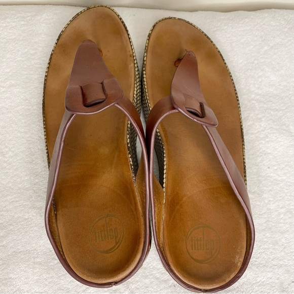 Fitflop | Shoes | Fitflop Ibiza Platform Wedge Brown Leather Thong Sandals 4277 Size 11 | Poshmark